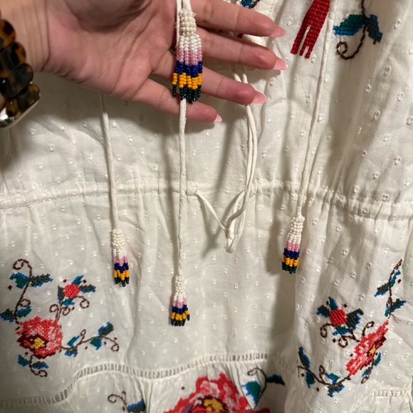 Farm Rio Macaw Cross Stitch Embroidered White Mini Dress- Size Small - Picture 7 of 16